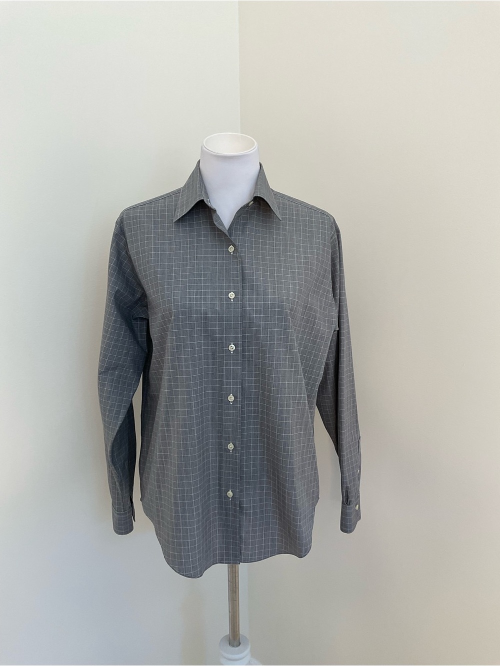 Brooks Brothers Gray Windowpane Long-Sleeve Button Down Shirt